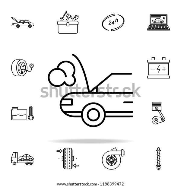 car broken down\
icon. Cars service and repair parts icons universal set for web and\
mobile on colored\
background