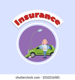 Car bumped at the lamp post, car insurance concept vector Illustration in cartoon style
