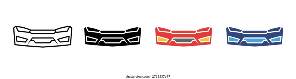 Icono del parachoques del coche. icono de la pieza de automóvil. símbolo del parachoques delantero del coche. Ilustración vectorial