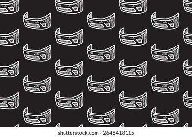 carro para-choques linha arte padrão sem costura no fundo preto. gravura em grade automotiva doodle padrão fundo. frente para-choques escotilha motivo papel de parede para garagem, oficina, auto detalhando mercadorias