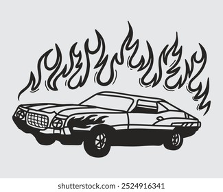 Carro queima clip art ilustração vetor tinta roupas design t camisa adesivo editável