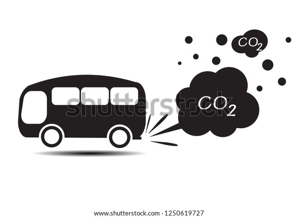 CAR BUS exhaust Co2 smoke isolated icon on white\
background auto service car repair.Auto Mobile emitting exhaust\
fumes.Illustration EPS 10.