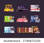 Car and bus pixel art set. Transport icons police car and yellow taxi isolated vector. Game assets. Design for sticker.