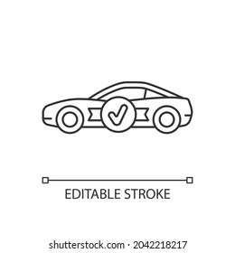 Car with butterfly doors linear icon. High-performance sports vehicle. Supercar modifications. Thin line customizable illustration. Contour symbol. Vector isolated outline drawing. Editable stroke