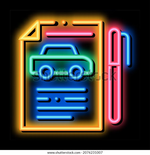 Car Buy Agreement neon light sign vector.\
Glowing bright icon Car Buy Agreement isometric sign. transparent\
symbol illustration