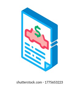 Vector de iconos de la compra de coches Signo isométrico Isometric Car Buy Document. ilustración de símbolo aislado de color
