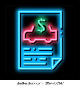 Car Buy Document neon light sign vector. Glowing bright icon Car Buy Document isometric sign. transparent symbol illustration