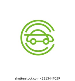 Car with C Letter Electric Automobile Logo Design Vector