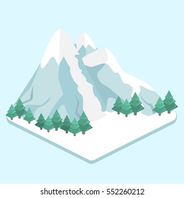 Car cable road at the winter mountains background. Vector. Skiing and snowboarding resort.