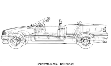 Car cabriolet concept. Vector rendering of 3d. Wire-frame style. The layers of visible and invisible lines are separated