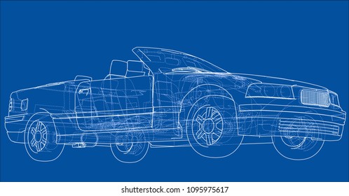 Car cabriolet concept. Vector rendering of 3d. Wire-frame style. The layers of visible and invisible lines are separated