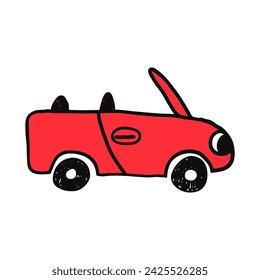 Car cabriolet hand drawn vector illustration. Funny cartoon style car. 