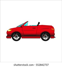 Car cabriolet.Vector illustration on white background. Fast means of transportation.Two doors. Side view.
