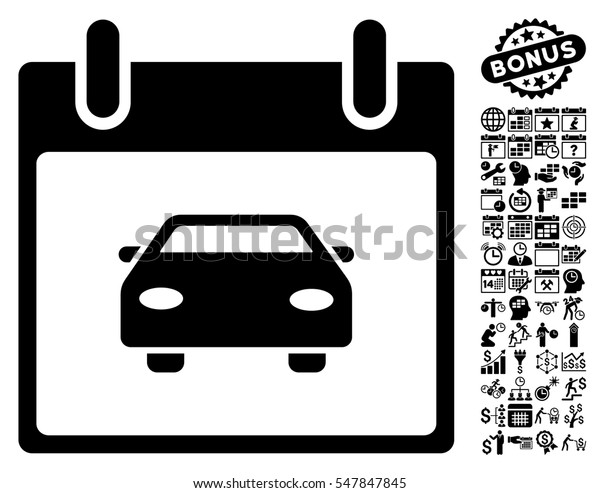 Car Calendar Day icon with bonus calendar and\
time management images. Vector illustration style is flat iconic\
symbols, black, white\
background.