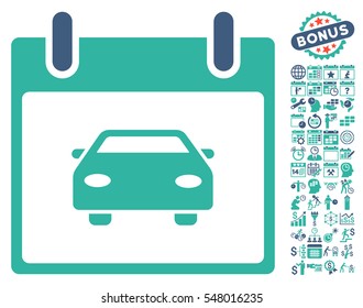 Car Calendar Day pictograph with bonus calendar and time management clip art. Vector illustration style is flat iconic symbols, cobalt and cyan, white background.
