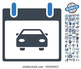 Car Calendar Day pictograph with bonus calendar and time management clip art. Vector illustration style is flat iconic symbols, smooth blue, white background.
