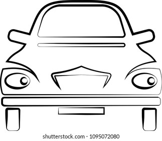 Car Calligraphic Front View, Stylish Car Design Vector Art Illustration