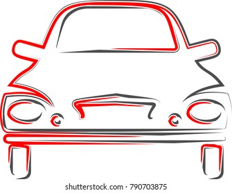Car Calligraphic Front View, Stylish Car Design Vector Art Illustration