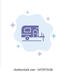 Car, Camp, Spring Blue Icon on Abstract Cloud Background