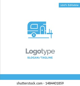Car, Camp, Spring Blue Solid Logo Template. Place for Tagline. Vector Icon Template background