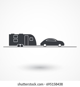 Car and camping trailer vector icon. Vacation sign. Travel and recreation symbol. Logo graphic design concept. Logotype, icon, template in web and print