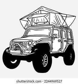 Car camping vector drawing graphic