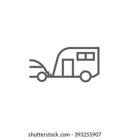 Car with caravan line icon.