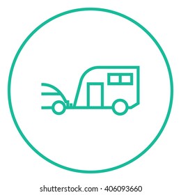 Car with caravan line icon.