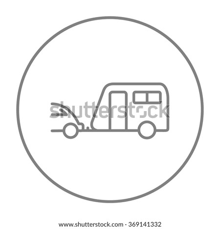 Car with caravan line icon.