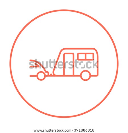 Car with caravan line icon.