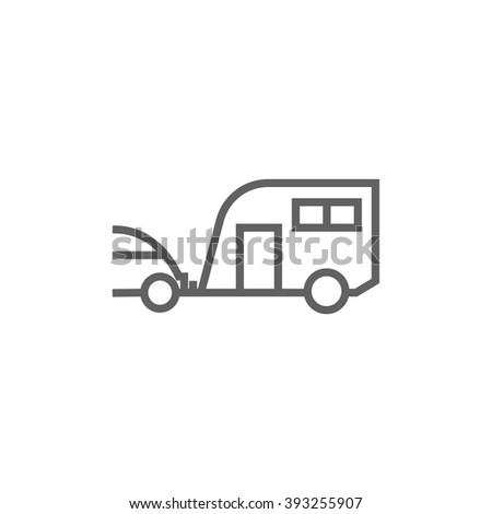 Car with caravan line icon.