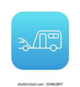 Car with caravan line icon for web, mobile and infographics. Vector white icon on the blue gradient square with rounded corners isolated on white background.