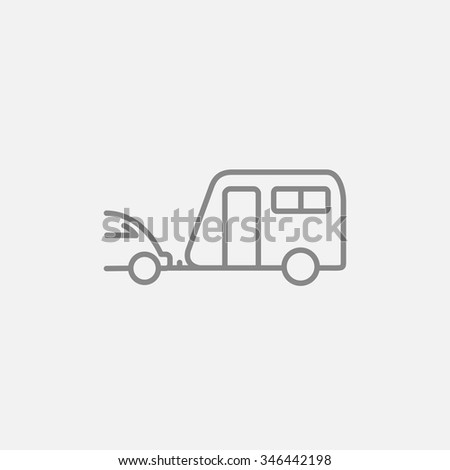 Car with caravan line icon for web, mobile and infographics. Vector dark grey icon isolated on light grey background.