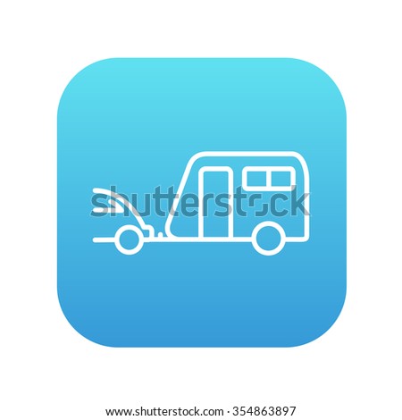 Car with caravan line icon for web, mobile and infographics. Vector white icon on the blue gradient square with rounded corners isolated on white background.