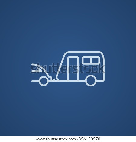 Car with caravan line icon for web, mobile and infographics. Vector light blue icon isolated on blue background.