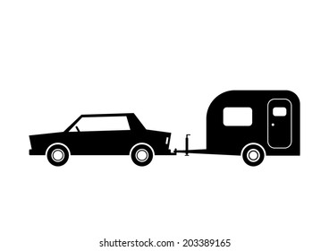 Car and caravan on white background