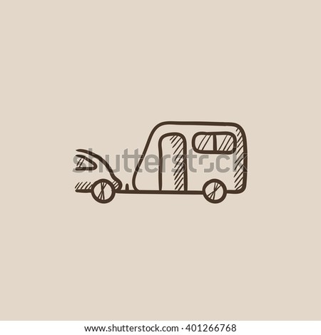 Car with caravan sketch icon.