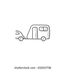 Car with caravan vector sketch icon isolated on background. Hand drawn Car with caravan icon. Car with caravan sketch icon for infographic, website or app.