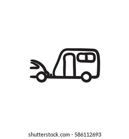 Car with caravan vector sketch icon isolated on background. Hand drawn Car with caravan icon. Car with caravan sketch icon for infographic, website or app.