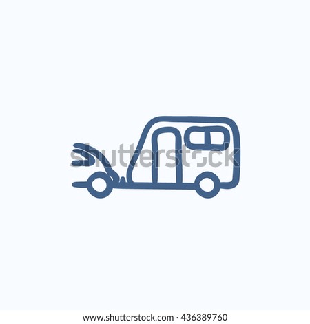 Car with caravan vector sketch icon isolated on background. Hand drawn Car with caravan icon. Car with caravan sketch icon for infographic, website or app.