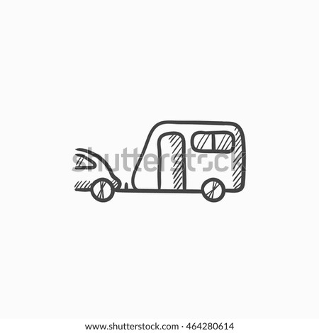 Car with caravan vector sketch icon isolated on background. Hand drawn Car with caravan icon. Car with caravan sketch icon for infographic, website or app.