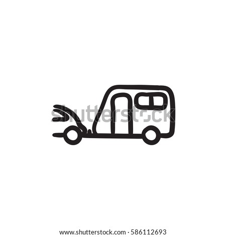 Car with caravan vector sketch icon isolated on background. Hand drawn Car with caravan icon. Car with caravan sketch icon for infographic, website or app.