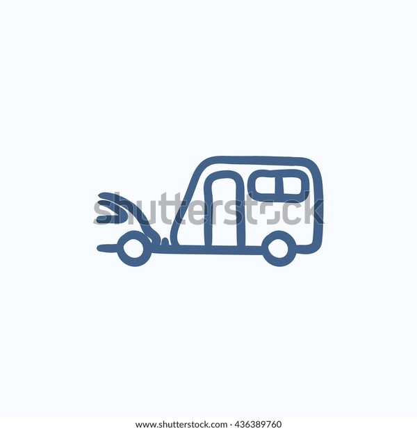 Car with caravan vector\
sketch icon isolated on background. Hand drawn Car with caravan\
icon. Car with caravan sketch icon for infographic, website or\
app.