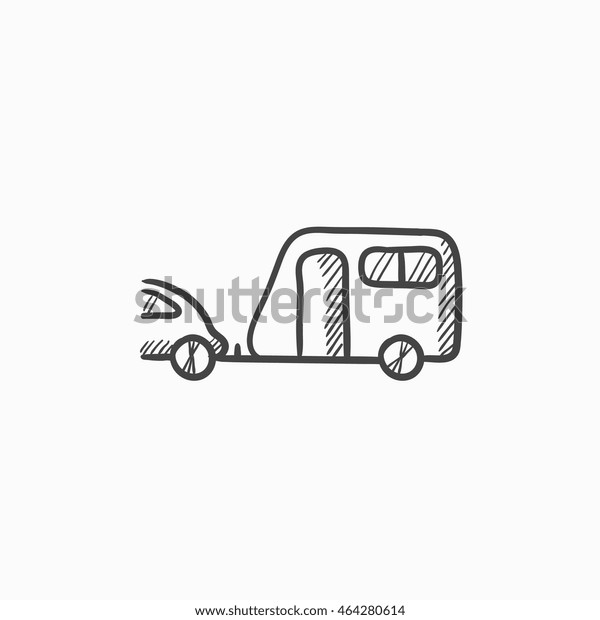Car with caravan vector\
sketch icon isolated on background. Hand drawn Car with caravan\
icon. Car with caravan sketch icon for infographic, website or\
app.
