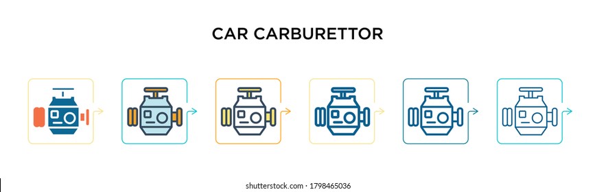 Car carburettor vector icon in 6 different modern styles. Black, two colored car carburettor icons designed in filled, outline, line and stroke style. Vector illustration can be used for web, mobile,