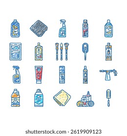 car care detailing wash doodle icons set vector. wax polish, vacuum tires, engine maintenance, cleaning interior, exterior, shine car care detailing wash sketch hand drawn