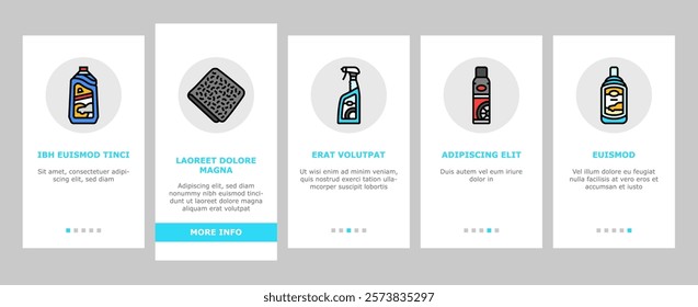 car care detailing wash onboarding mobile vector wax polish, vacuum tires, engine maintenance, cleaning interior, exterior, shine car care detailing wash illustrations