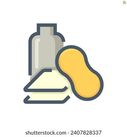 Car care kit set vector icon. Consist of bottle of soap or shampoo, sponge, microfiber towel. Equipment and chemical product for washing, cleaning and detailing of your car, auto or vehicle. 48x48 px.