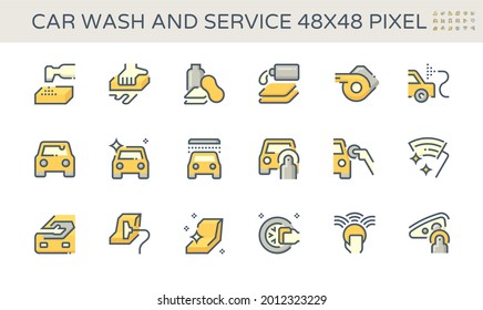 Car care service vector icon. Consist of cleaning, washing and detailing by using hand, cleaner, wax, tool and equipmment to wipe, polish at paint, glass and leather both interior, exterior for shine.