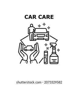 Car Care Service Vector Icon Concept. Washing And Checking Technical Condition In Car Care Service Garage. Wash And Repair Station. Chemical Liquid For Cleaning Automobile Body Black Illustration